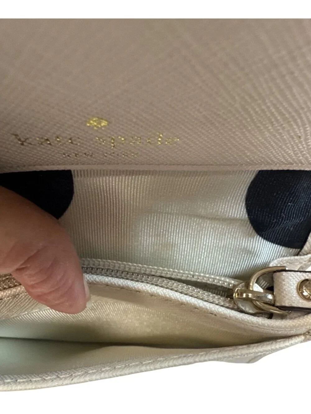Kate Spade Beige Saffiano Leather Card Holder Wallet With Polka Dot Lining